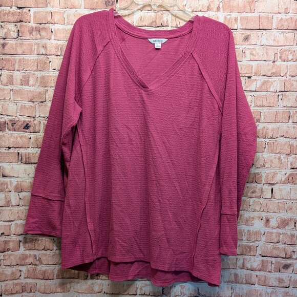 WildFox Haley Brushed Top Waffle Knit PINK Size Large - Picture 1 of 6
